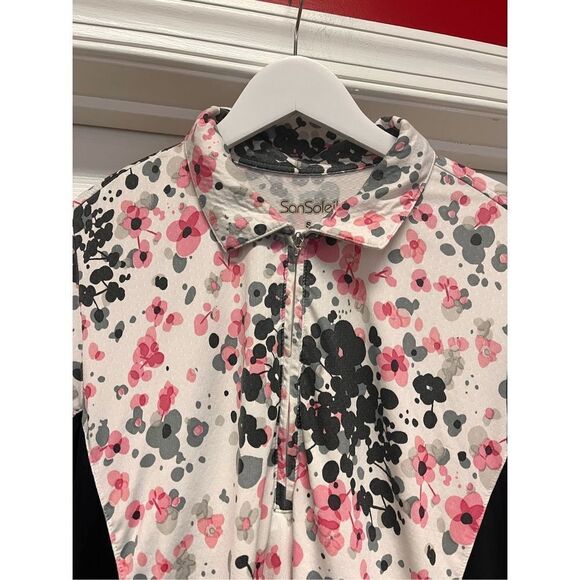 San Soleil UPF 50 Poppy & Black Quarter Zip Golf Pullover sz S EUC - Picture 3 of 6